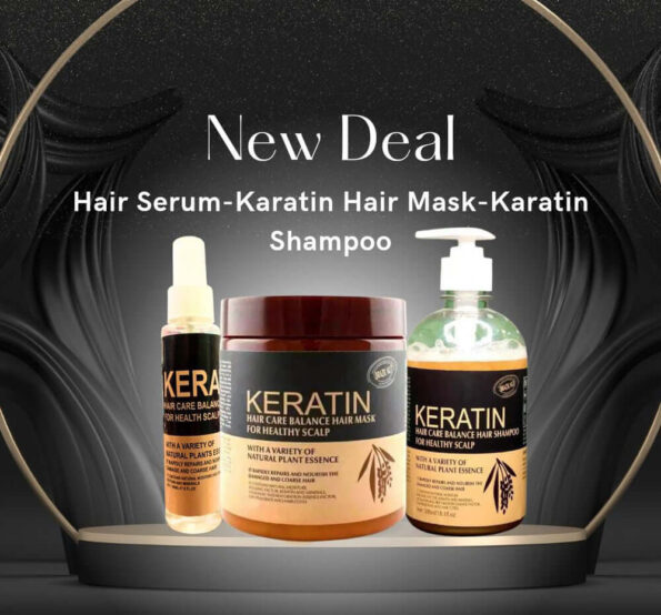 (NEW DEAL) PACK OF 3 ITEMS (KERATIN HAIR MASK, SHAMPOO AND HAIR SERUM)